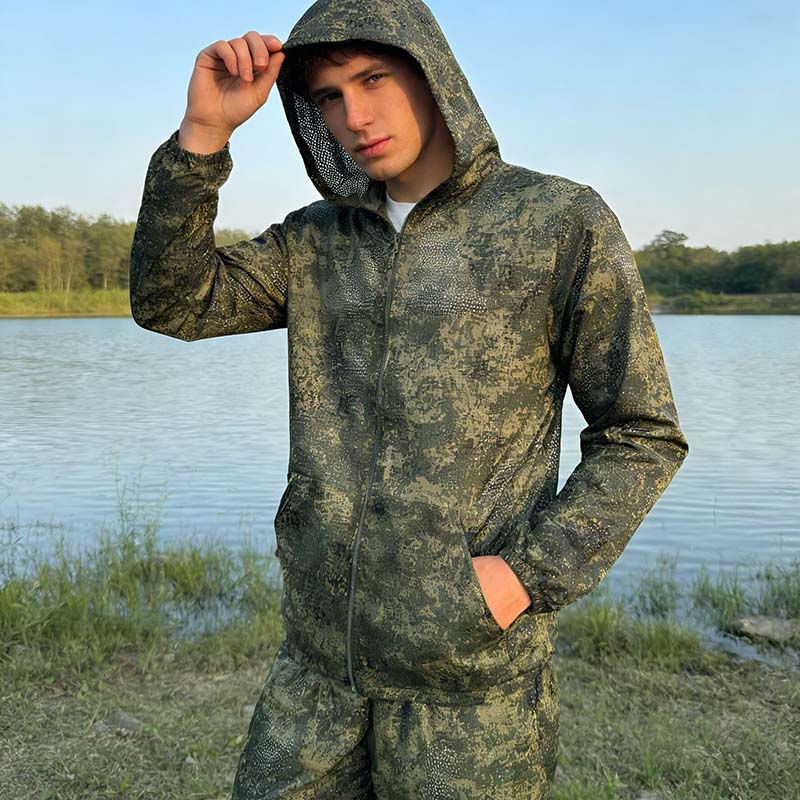 Outdoor Hunting Hoodie - ชุดฮู้ดดี้แบบยุทธวิธี ลายพรางตาข่าย สำหรับเดินป่า ล่าสัตว์ เสื้อผ้ากลางแจ้งทันสมัย แจ็คเก็ตพรางตัว