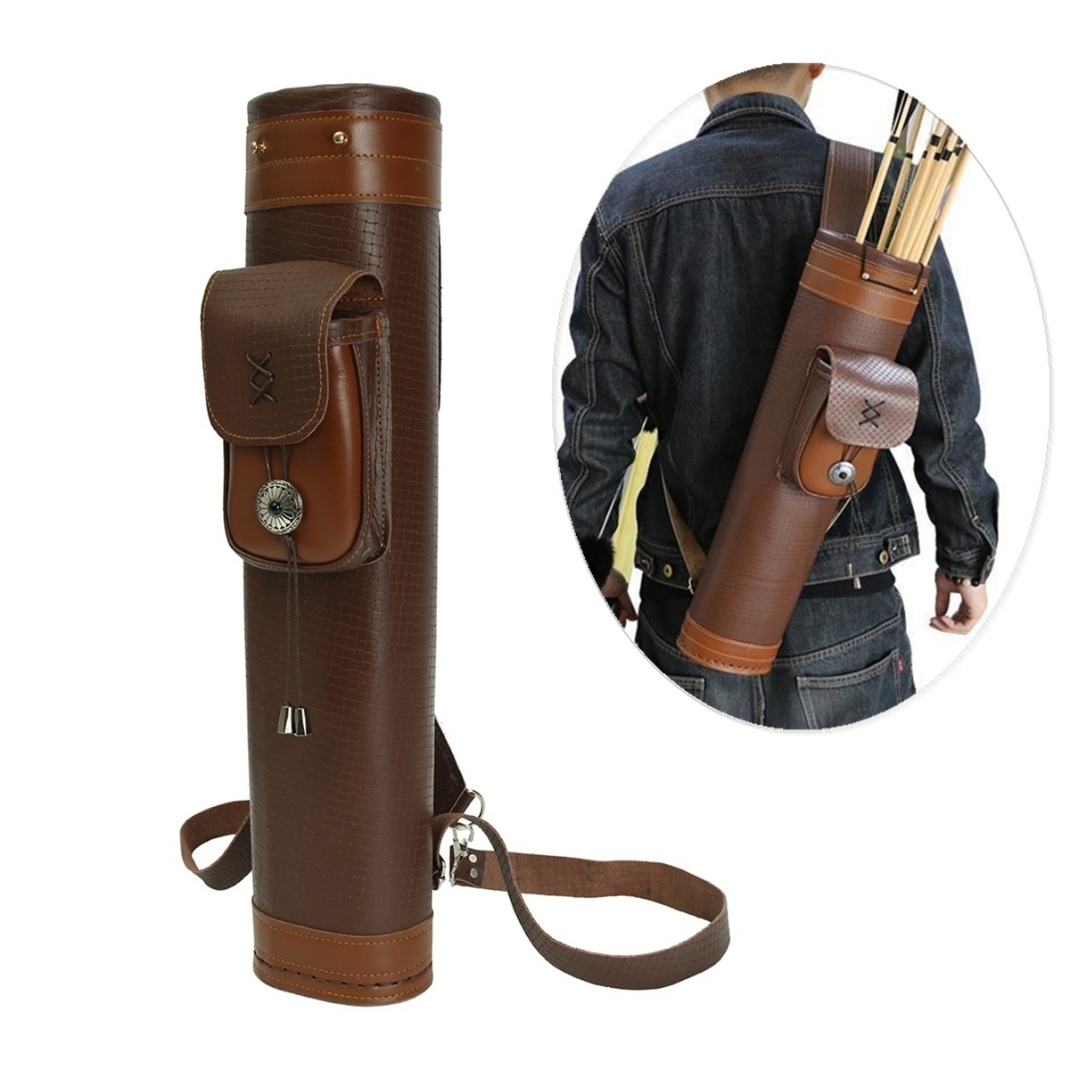 Quiver Arrow Back - กระเป๋าใส่ลูกศรยิงธนูหนังแท้แบบดั้งเดิม HOT สำหรับล่าสัตว์ ใหม่