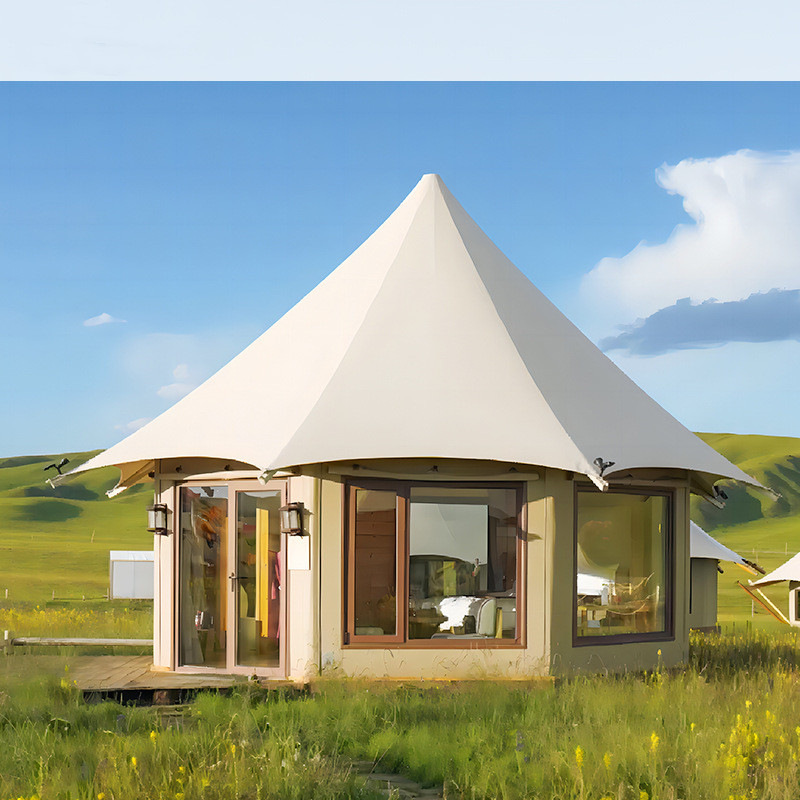 Outdoor Hunting House - รีสอร์ทหรูกลางแจ้ง ทนทานต่อทุกสภาพอากาศ โครงเหล็กคุณภาพสูง บ้านเต็นท์ขนาดใหญ่สำหรับครอบครัว แคมป์ปิ้ง โรงแรมเต็นท์พร้อมห้องน้ำ