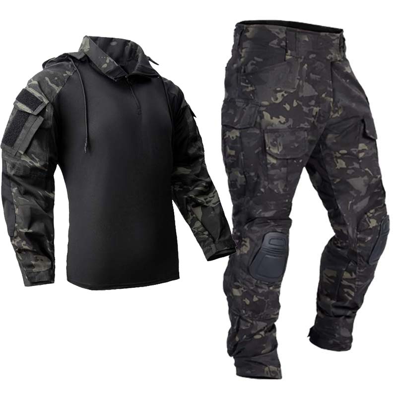 Outdoor Hunting Hoodie - ชุดยูนิฟอร์มยุทธวิธีสำหรับผู้ชาย ชุดต่อสู้ลายพรางกลางแจ้ง เสื้อฮู้ดดี้ กางเกงคาร์โก้ ชุดฝึกซ้อม แอร์ซอฟต์